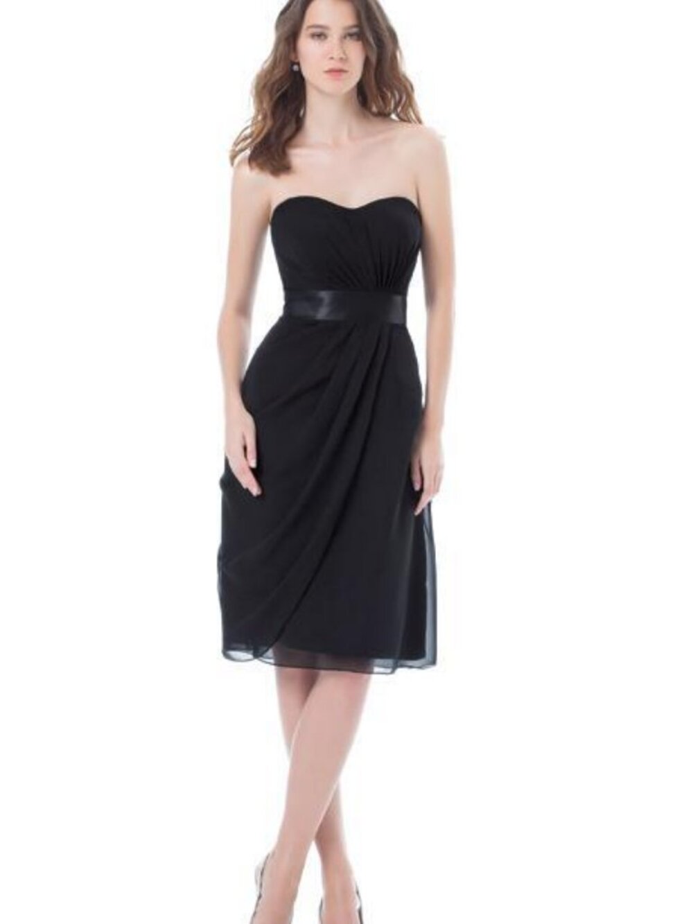 Bill Levkoff 392 Bridesmaid Dress Black Strapless Chiffon Short 10